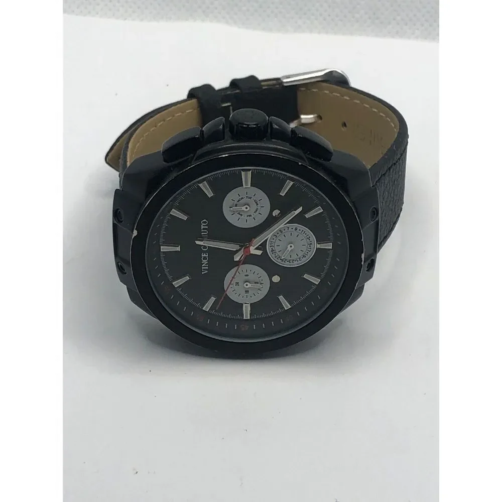 Vince Camuto Unisex Black Leather Digital Black Dial Quartz Genuine Watch OP199